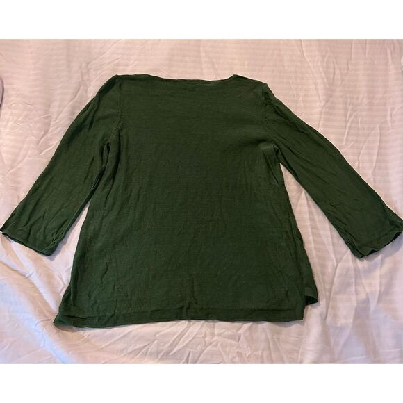 J. Jill Womens Sweater Soft Knit Hi Low Quarter Sleeve Linen Army Green small - Picture 2 of 8